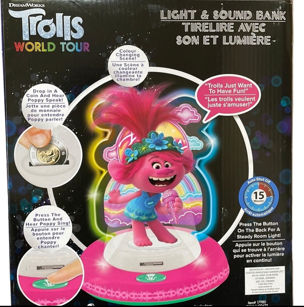 Trolls - WorldTour Trolls Poppy Light and Sound Coin Bank Gift for Girls