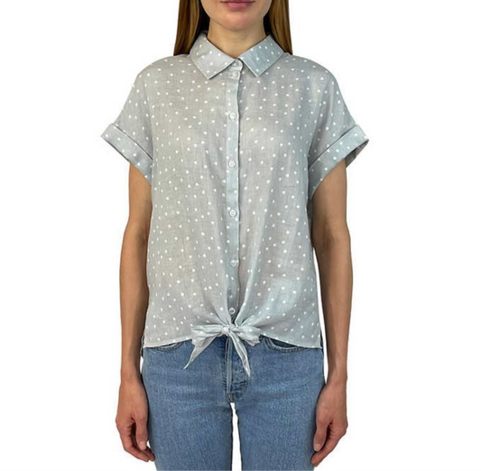 JACHS Girlfriend - Linen Blend Tied-Front Shirt